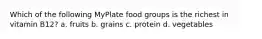 Which of the following MyPlate food groups is the richest in vitamin B12? a. fruits b. grains c. protein d. vegetables