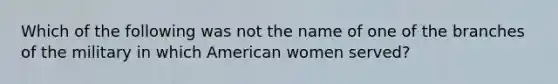 Which of the following was not the name of one of the branches of the military in which American women served?