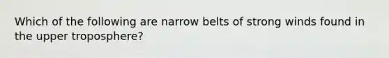 Which of the following are narrow belts of strong winds found in the upper troposphere?