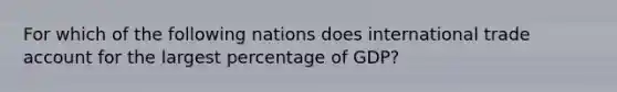 For which of the following nations does international trade account for the largest percentage of GDP?