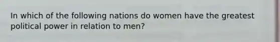 In which of the following nations do women have the greatest political power in relation to men?