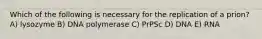 Which of the following is necessary for the replication of a prion? A) lysozyme B) DNA polymerase C) PrPSc D) DNA E) RNA