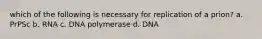 which of the following is necessary for replication of a prion? a. PrPSc b. RNA c. DNA polymerase d. DNA