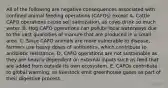 All of the following are negative consequences associated with confined animal feeding operations (CAFOs) except A. Cattle CAFO operations cause soil salinization, as cows drink so much water. B. Hog CAFO operations can pollute local waterways due to the vast quantities of manure that are produced in a small area. C. Since CAFO animals are more vulnerable to disease, farmers use heavy doses of antibiotics, which contribute to antibiotic resistance. D. CAFO operations are not sustainable as they are heavily dependent on external inputs such as feed that are added from outside its own ecosystem. E. CAFOs contribute to global warming, as livestock emit greenhouse gases as part of their digestive process.