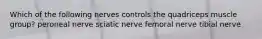 Which of the following nerves controls the quadriceps muscle group? peroneal nerve sciatic nerve femoral nerve tibial nerve