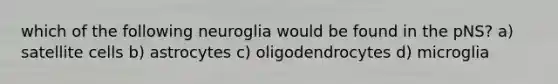 which of the following neuroglia would be found in the pNS? a) satellite cells b) astrocytes c) oligodendrocytes d) microglia