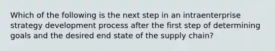 Which of the following is the next step in an intraenterprise strategy development process after the first step of determining goals and the desired end state of the supply chain?