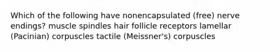 Which of the following have nonencapsulated (free) nerve endings? muscle spindles hair follicle receptors lamellar (Pacinian) corpuscles tactile (Meissner's) corpuscles