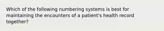 Which of the following numbering systems is best for maintaining the encounters of a patient's health record together?