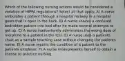 Which of the following nursing actions would be considered a violation of HIPPA regulations? Select all that apply. A) A nurse ambulates a patient through a hospital hallway in a hospital gown that is open in the back. B) A nurse shoves a confused bedridden patient into bed after he made several attempts to get up. C) A nurse inadvertently administers the wrong dose of morphine to a patient in the ICU. D) A nurse uses a patients chart as a sample teaching case without changing the patients name. E) A nurse reports the condition of a patient to the patients employer. F) A nurse misrepresents herself to obtain a license to practice nursing.