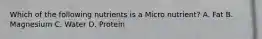 Which of the following nutrients is a Micro nutrient? A. Fat B. Magnesium C. Water D. Protein