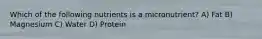 Which of the following nutrients is a micronutrient? A) Fat B) Magnesium C) Water D) Protein