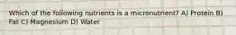 Which of the following nutrients is a micronutrient? A) Protein B) Fat C) Magnesium D) Water