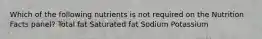 Which of the following nutrients is not required on the Nutrition Facts panel? Total fat Saturated fat Sodium Potassium