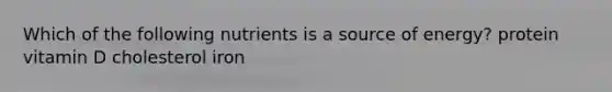 Which of the following nutrients is a source of energy? protein vitamin D cholesterol iron