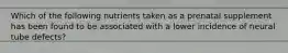 Which of the following nutrients taken as a prenatal supplement has been found to be associated with a lower incidence of neural tube defects?