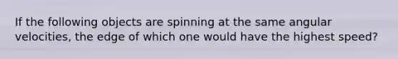 If the following objects are spinning at the same angular velocities, the edge of which one would have the highest speed?