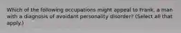 Which of the following occupations might appeal to Frank, a man with a diagnosis of avoidant personality disorder? (Select all that apply.)