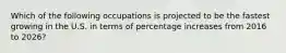 Which of the following occupations is projected to be the fastest growing in the U.S. in terms of percentage increases from 2016 to 2026?