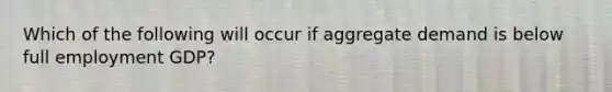 Which of the following will occur if aggregate demand is below full employment GDP?