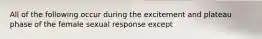 All of the following occur during the excitement and plateau phase of the female sexual response except