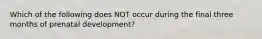 Which of the following does NOT occur during the final three months of prenatal development?