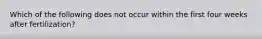 Which of the following does not occur within the first four weeks after fertilization?