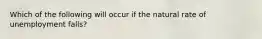 Which of the following will occur if the natural rate of unemployment falls?