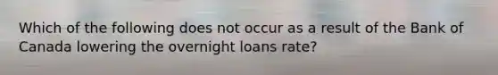 Which of the following does not occur as a result of the Bank of Canada lowering the overnight loans rate?