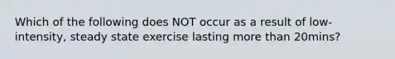 Which of the following does NOT occur as a result of low-intensity, steady state exercise lasting more than 20mins?