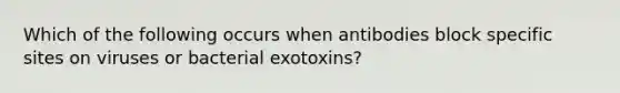 Which of the following occurs when antibodies block specific sites on viruses or bacterial exotoxins?