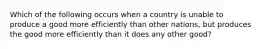 Which of the following occurs when a country is unable to produce a good more efficiently than other​ nations, but produces the good more efficiently than it does any other​ good?