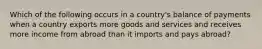 Which of the following occurs in a country's balance of payments when a country exports more goods and services and receives more income from abroad than it imports and pays abroad?