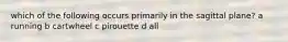 which of the following occurs primarily in the sagittal plane? a running b cartwheel c pirouette d all