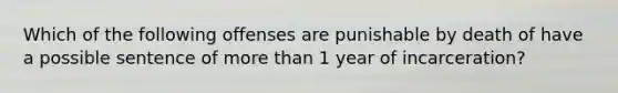 Which of the following offenses are punishable by death of have a possible sentence of more than 1 year of incarceration?