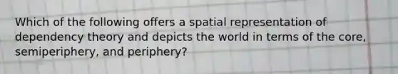 Which of the following offers a spatial representation of dependency theory and depicts the world in terms of the core, semiperiphery, and periphery?