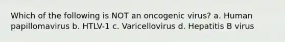 Which of the following is NOT an oncogenic virus? a. Human papillomavirus b. HTLV-1 c. Varicellovirus d. Hepatitis B virus