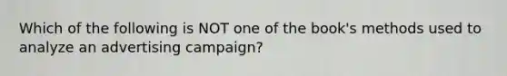 Which of the following is NOT one of the book's methods used to analyze an advertising campaign?