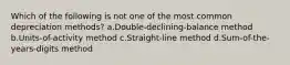 Which of the following is not one of the most common depreciation methods? a.Double-declining-balance method b.Units-of-activity method c.Straight-line method d.Sum-of-the-years-digits method