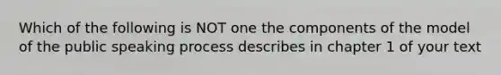 Which of the following is NOT one the components of the model of the public speaking process describes in chapter 1 of your text