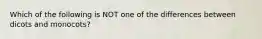 Which of the following is NOT one of the differences between dicots and monocots?