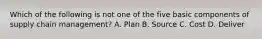 Which of the following is not one of the five basic components of supply chain management? A. Plan B. Source C. Cost D. Deliver