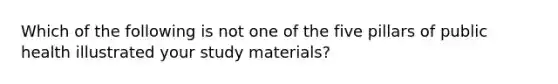 Which of the following is not one of the five pillars of public health illustrated your study materials?