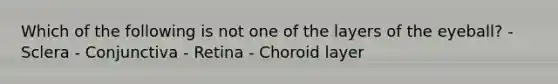 Which of the following is not one of the layers of the eyeball? - Sclera - Conjunctiva - Retina - Choroid layer