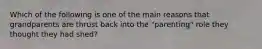 Which of the following is one of the main reasons that grandparents are thrust back into the "parenting" role they thought they had shed?