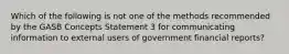 Which of the following is not one of the methods recommended by the GASB Concepts Statement 3 for communicating information to external users of government financial reports?