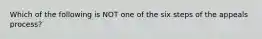 Which of the following is NOT one of the six steps of the appeals process?