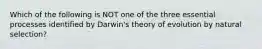 Which of the following is NOT one of the three essential processes identified by Darwin's theory of evolution by natural selection?