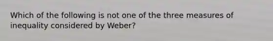 Which of the following is not one of the three measures of inequality considered by Weber?