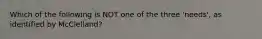 Which of the following is NOT one of the three 'needs', as identified by McClelland?